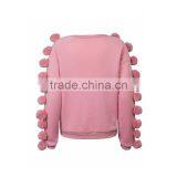 Ladies Cute Pink Pom Pom Embellished Sleeve Basic Sweatshirts thumbnail-2