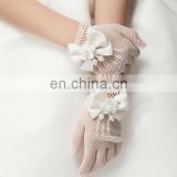 Flower Girls' White Fishnet Bridal Glove For Wedding Dress Beautiful Bows With Appliqued & Beaded Full Finger Wrist Length Glove