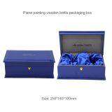 Luxury Piano Painted Single Bottle Packaging Box Glossy Wooden Wine Gift Box Perfume Bottle Box With Custom Logo Blue