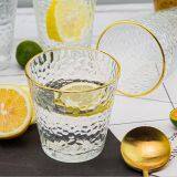 Factory Wholesale Japanese Hammer Pattern Nordic Style Drinkware Tea Coffee Mugs Tumblers Glass Tumbler Cup With Gold Rim thumbnail-3