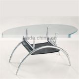 Glass top stainless steel base table oval top coffee table