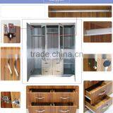 Armoire 4 Doors Black Color Middle Double Mirror Pvc Coated Armoire thumbnail-4