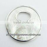 Shell Disc Pendant Cut Out Oval Fancy Sterling Silver Frame thumbnail-1