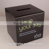 handmade square black acrylic suggestion box with logo
