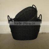 Oval Black Rattan Basket Set of 3 thumbnail-1