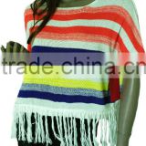 Soft hand feeling,polyester,stripe with fringe,ladies' pullover