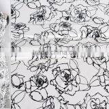 Printed Black White Floral Spandex Silk Fabric thumbnail-4