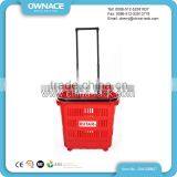 31L Supermarket Rolling Plastic Shopping Basket With Wheels