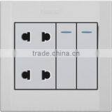 Wenzhou High Quality Pure White 2 Gang 4 Pin Electrical Wall Switches Sockets