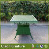 Green Rattan High Glossy Dining Table Glass Top thumbnail-1