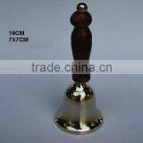 Cast Metal Brass Bell With Mirror Polish and Wooden Handle thumbnail-1