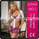 Newest High Quality Hot Sales Wholesale White and Rose Plaid Sexy School Girl Costume Photos thumbnail-1