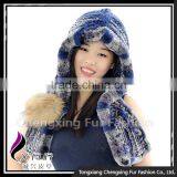 CX-C-242G Women Fashion Fur Hooded Scarf Winter Warm Rex Rabbit Fur Hat thumbnail-1