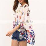 2017 Ladies Boho Batwing Sleeve Chiffon Butterfly Neck Design Blouse thumbnail-3