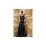 Elegant V Neckline A-line Black Long Womens Party Dresses With Beads thumbnail-1