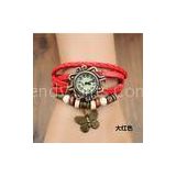 Butterfly Style Ladies Leather Bracelet Watches With Red Strap , Women Quartz Watches