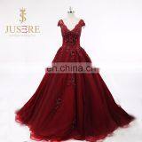 Puffy Crystals Cap Sleeves Red Prom Dresses V-neck 2017 Ball gowns prom dress long Rhinestones Red Carpet Celebrity prom gowns