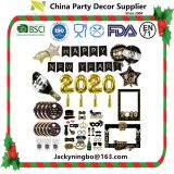 2020 Happy New Year Black Gold Party Supplies Party-ware Set Disposable Tableware Balloons Paper Cup Plate Napkin Straws Photo Props Partyware Set Kids Birthday Party Decoration.