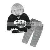 Autumn Baby Boy Set Contrast Color Hoodie Tops And Solid Color Trousers Dinosaur Printed Kids Boy Clothes Sets thumbnail-1