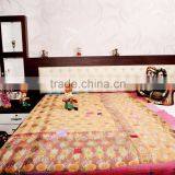 Handmade Organic Vintage Throw Kantha Quilt Ethnic Reversible Bedspread Bohemian Flower Designer Kantha Gudari