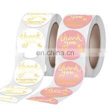 Custom Pink Product Thermal Reusable Cute Designs Paper Round Thank You Stickers for Cup