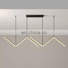 Minimalist Line LED Restaurant Chandelier Nordic Modern Ceiling Lamp Black Aluminum Pendant Light