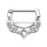 Cubic Zircon filegree 316L surgical steel nipple piercing rings Body Jewelry