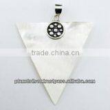 White Mother Of Pearl Pendant Antiqued Ornate Silver Clasp thumbnail-1