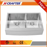 Customized hole without faucet rectangular brushed surface treatment stainless steel double bowl kitchen apron sink