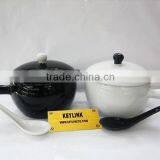 Stoneware Bowl With Lid and Long Handle thumbnail-1