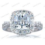 Silver CZ Halo Cushion Cut Engagement Ring With 8mm,10mm Big cz or Crystal Stone thumbnail-1