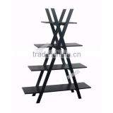 BLACK 4 Tier Ladder X style Bookshelf Freestanding Storage Shelving Stand Unit