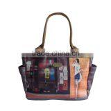 Two External Side Pocket Flowers Printed Waterproof Zipped Handbag thumbnail-4