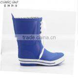 Natury Rubber Rain Boot Women Fashion Boot Bule Ground Has White Shoelace
