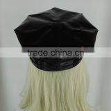 Leather Octagonal Cap Police Officer Hat Uniform Cap Party Caps thumbnail-6