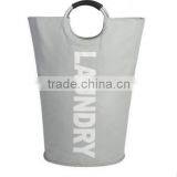 Heavy Duty Collapsible Laundry Bag With Alloy Handles and Durable Canvas, Grey With Script Letters