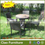 Patio Furniture Garden Coffee Set Teak Wooden Table and Rattan Chair thumbnail-3