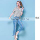 2017 Latest Jeans Tops Girls Light Blue Wash Ripped Jeans for Women thumbnail-1