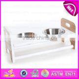 High Quality Double Stainless Steel Pet Bowls Wooden Dog Feeder W06F046 thumbnail-5