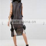 Summer Dress For Women Black Lightweight Organza Contrast Lining Crew Neck Bow Detail Midi Organza Dress thumbnail-2