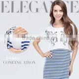 White and Blue Strips Maternity Dress End Atheleisure Nursing Clothing Athleisure Hide Breastfeeding Opening Skirts thumbnail-4