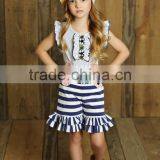 Hot Sale Summer 2pc Children Clothes Flutter Sleeve Knit Cotton Outfit Baby Girl Clothing thumbnail-1