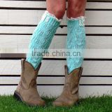 Women's Crochet Knit With Button Leg Warmers Lace Trim Cuffs Boot Socks