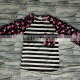 New style flowers and stripes raglan T-shirts latest cotton shirt designs for baby