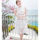 White Lace Dress Lace Patch Work Hollow Out Embroidered Knee Length Sleeveless Formal Dress thumbnail-1