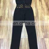 2017 New Year Black Sleeveless Metal Buckle Low-cut Midriff Bandage Jumpsuit Sexy Tights Long Pants for Women thumbnail-1