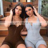 2020 New Arrivals Women Sleeveless Bodycon Casual Jumpsuit Ladies V-Neck Sportswear Playsuit With Zippers thumbnail-1