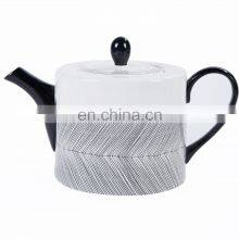 Luxury Black With White Line Creative Design Ceramic Coffee Mug Tea Cup Dinner Plate Ceramic Vase Cup Porcelain Tableware Set thumbnail-2