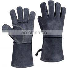Welders Gloves Cow Split Leather Factory Gardening Welding Wood Stove Work Gloves Heat Resistant Gloves thumbnail-1