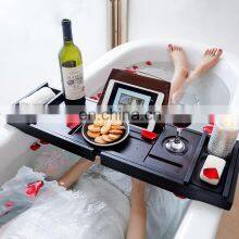 Royal Craft Wood Bamboo Bath Bathroom Black Bathtub Accessory Rack Caddy Extendable Tray Telescopic Adjustable for Bathtub thumbnail-1